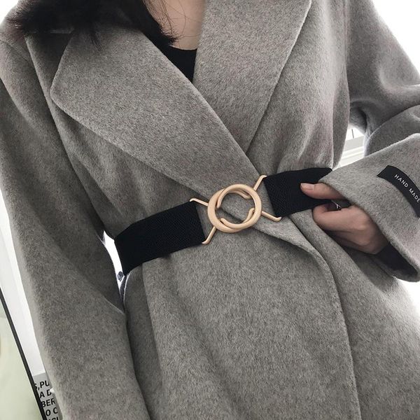 

мода упругих поясов для женщин пальто твердой stretch широкого пояс adornment для платья светлого золота пряжки сплава белого cummerbunds yx, Black;brown