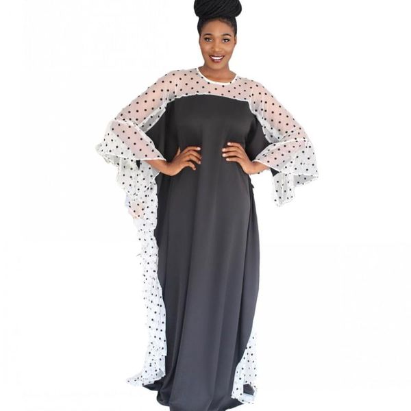 

african dresses for women dot print mesh patchwork maxi dress gowns 2021 new bazin riche traditional party african robe vestidos, Red