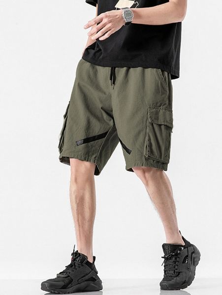 

men pocket drawstring waist shorts 357q#, Black