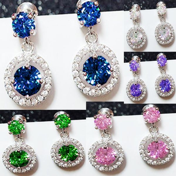 

YaYI Jewelry Fashion Princess Cut Colorful Zircon Silver Color long Ear Earrings wedding Party tassel Pierced Earrings Gifts
