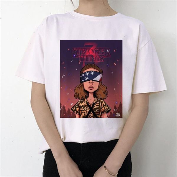 

stranger things 3 t shirt femme funny graphic t shirts women clothes 2021 gothic female t shirt streetwear 90s tshirt, White