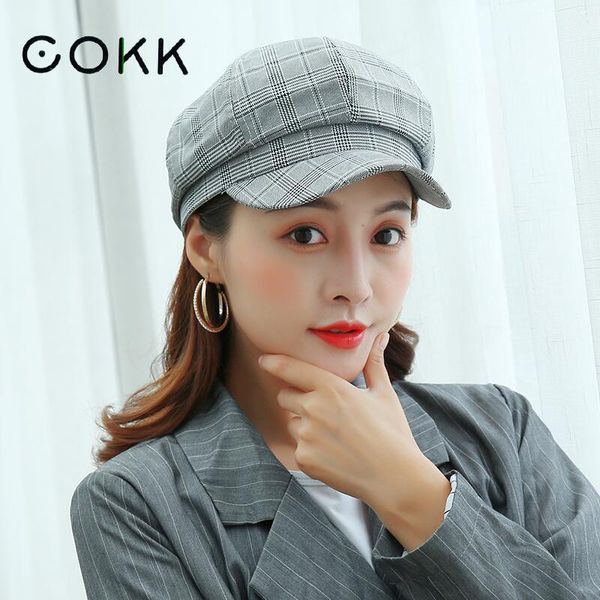 

cokk хлопок восьмиугольной hat женщины корейской мода плед британского художник cap cokk ситец с ценовым половина off кпта sqculx hat7890, Blue;gray