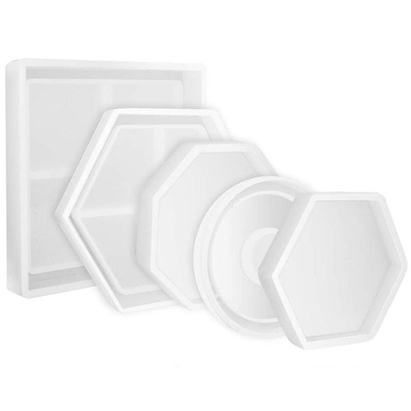 

5шт diy силикон включенный площади шестигранной круг octagon для смолы, бетон, цемент, домашнее украшение, Pink;blue