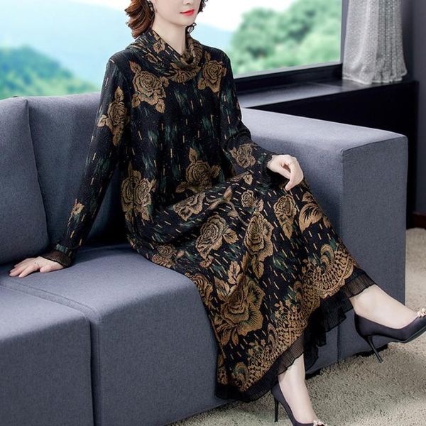 

casual dresses 2021 autumn loose 5xl plus size floral sequins maxi one piece dress spring vintage print midi elegant women, Black;gray