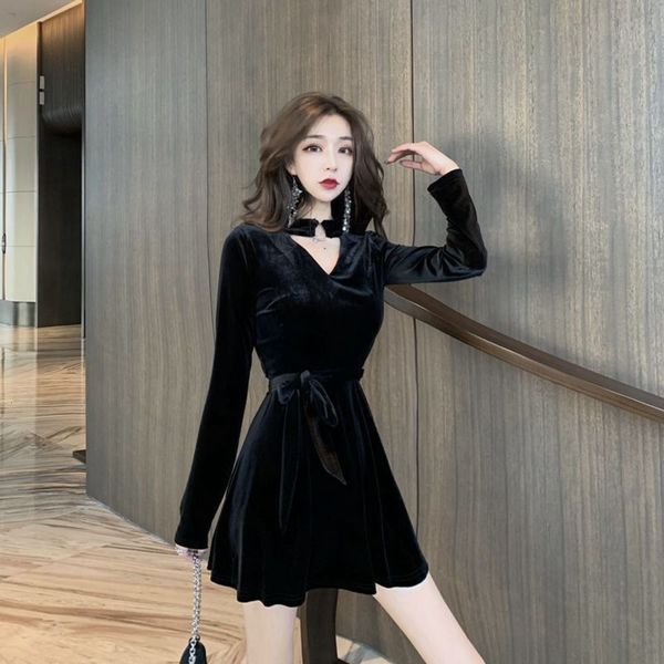 

fragrance fall / minority winter 2020 small black french velvet dress 6928zb053, Black;gray