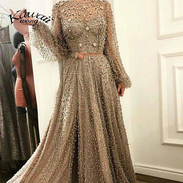 

luxury champagne vestidos de fiesta de noche elegant evening dresses high bifurcate evening dress robe soiree kw00741, White;black