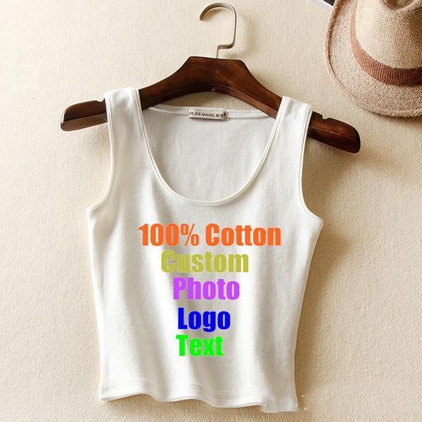 

cotton sleeveless women t shirt custom logo p printed text female t shirt crop slim tees 2021, White
