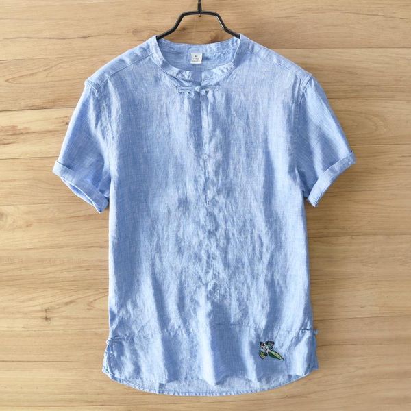 

men's casual shirts pullover solid linen shirt men summer breathable flax short sleeve camisas para hombre male ts-642, White;black