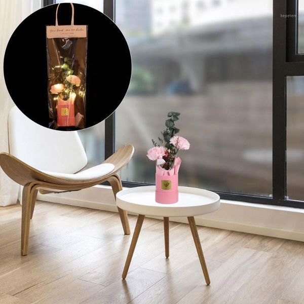 

1 set artificial soap flowers carnation bouquet with lights festival gift box1
