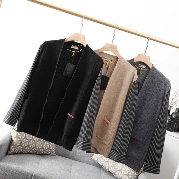 

20fw autumn & winter new style knitted vest stitching striped jacket fashion men's loose cardigan design jacket size m-3xl, Black;brown