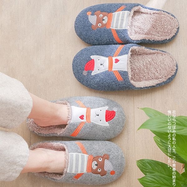 

winter house cartoon couple fur slippers for women cute bear indoor soft memory foam sole ladies shoes bedroom furry slippers y201026, Black