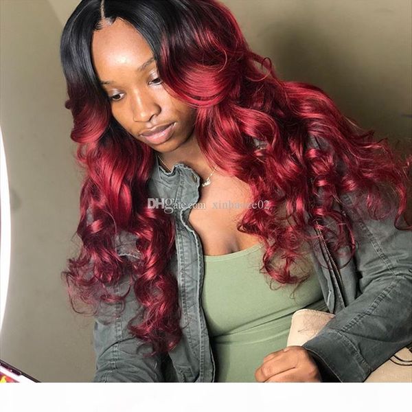 

ombre full lace human hair wigs for black women t1b 99j two tone brazilian virgin hair loose wave lace front wigs 130% density, Black;brown