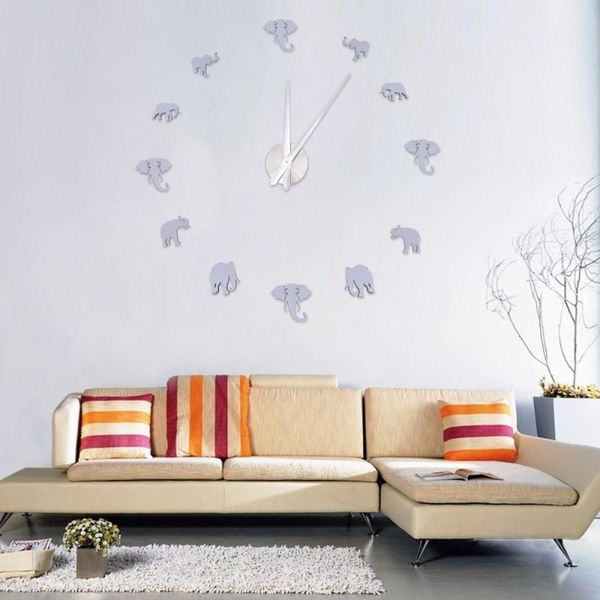 

1 set wall clock three-dimensional elephant diy clock frameless for store