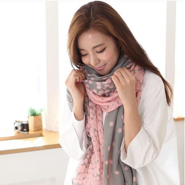 

chic fashion lady soft chiffon cute dot scarf wrap women's long candy color voile neck shawl stole, Blue;gray