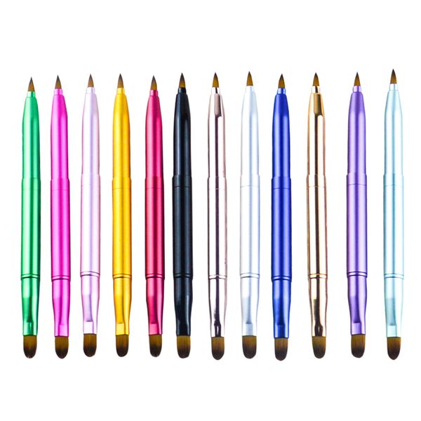 

portable lip brush, metal handle, lipstick cosmetic tool.