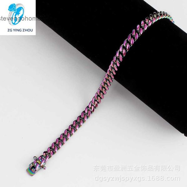 

chain steel trendy quenched stainless seven color hip hop cuban bracelet necklace, Silver
