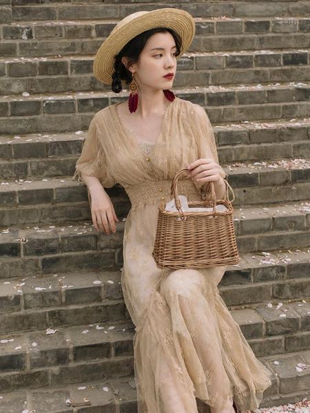 

2020 new fashion women's dresses french court vintage dress holiday summer1, Black;gray