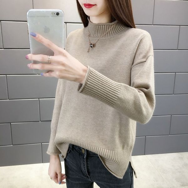 

2021 new knitted women pullovers autumn winter clothes new full sleeve half turtleneck sweater female bottoming shirt 58it, White;black