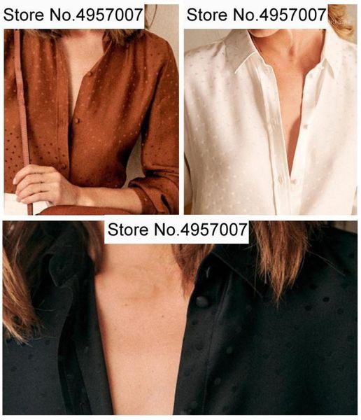 

limited sale - elfbop 100% silk caramel/white/black dots long sleeve blouse shirt1