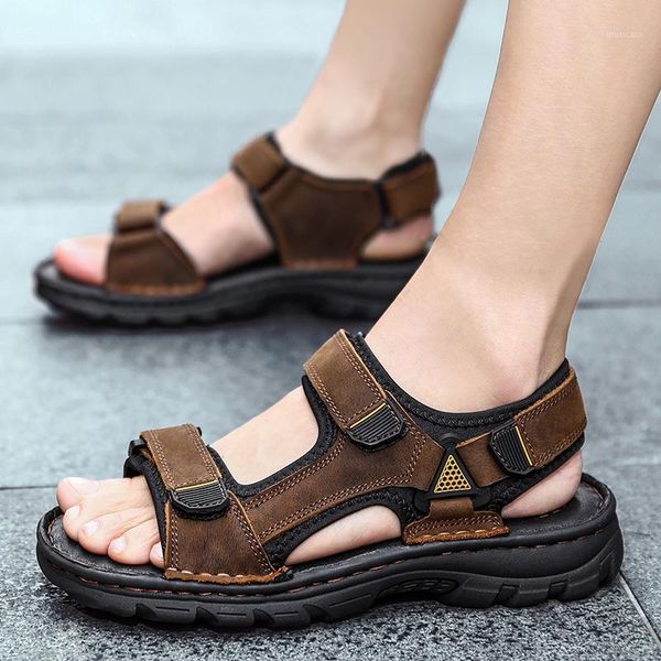 

british style men's casual shoes outdoors natural leather sandals platform summer beach sandal large size sandales homme sapatos1, Black