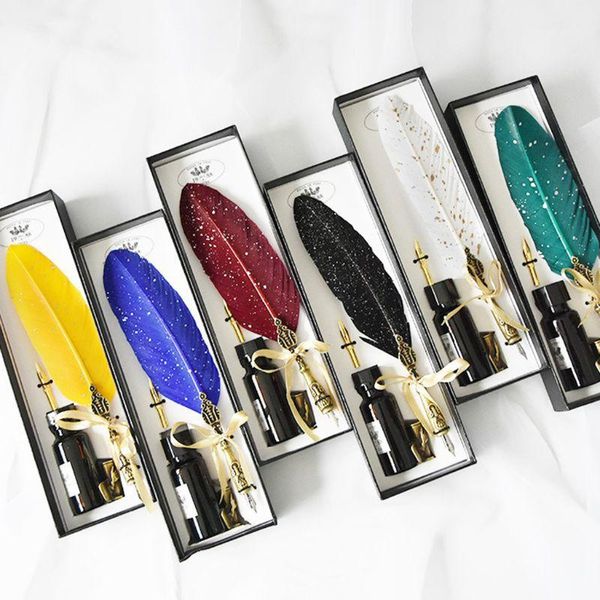 Фонтанские ручки Европейский стиль позолоты перо ручка рассыпанные погружения пишущий чернил quill набор для школьных канцтоваров подарки искусства поставки ноября
