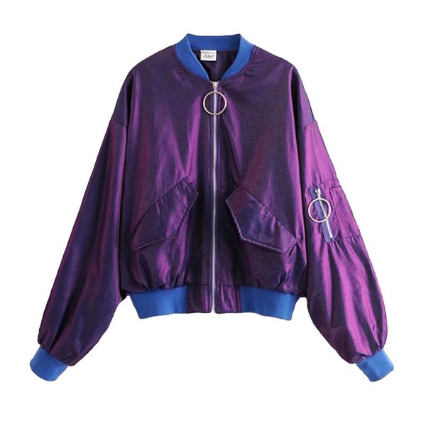 

fashion pleated sleeve women basic coats autumn loose bomber jacket women short baseball jacket pocket zipper windbreaker, Black;brown