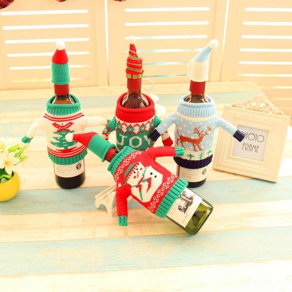

4 styles red plush cute snowmen wine bottle cover bag banquet christmas dinner party table decor santa claus festive new years1