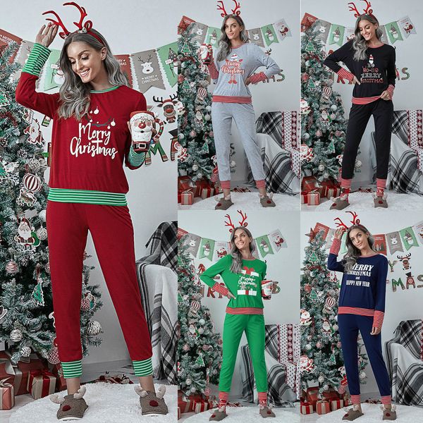 

Women Two Piece Pants Christmas Long-sleeved Letter Pattern Printed Stripe Stitching Home Pajamas Set Womens Home Clothing Plus Size, White