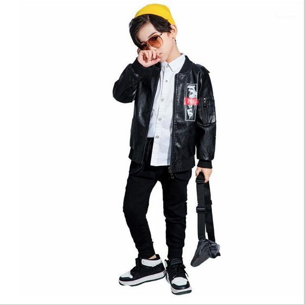

clothing sets kids boys clothes children cute children's faux leather coat + shirts jeans 3pcs 2-6years1, White