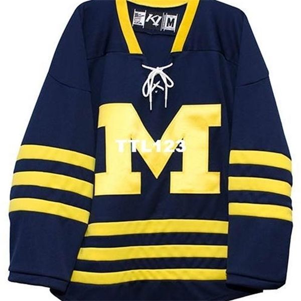 

full embroidery university of michigan hockey jersey 100% embroidery jersey add any name number, Black