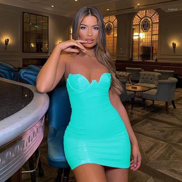 

pu leather dress women clear straps low cut push up padded party dress mini solid color bodydon1, Black;gray