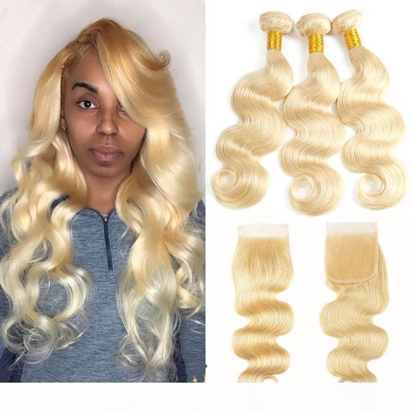 

platinum human hair bundles with closure body wave 613 blonde brazilian virgin hair 3 bundles with 4x4 lace closure cuticle aligned hair, Black;brown