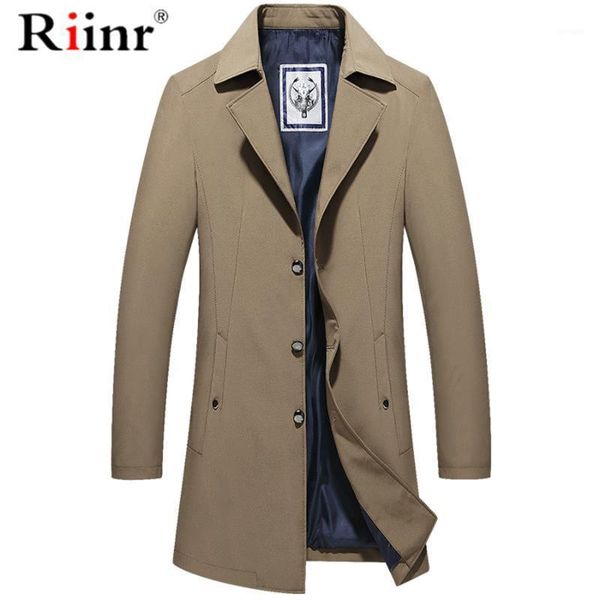 

riinr brand men long trench coat jacket spring autumn new solid color men's coats luxurious trench coat male -4xl1, Tan;black