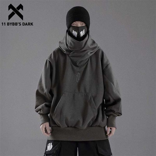 11 BYBB'S DARK Ninja Doppio scollo in cotone Pullover Techwear Harajuku Uomo Felpa con cappuccio Hip Hop Streetwear Felpe con cappuccio 220114