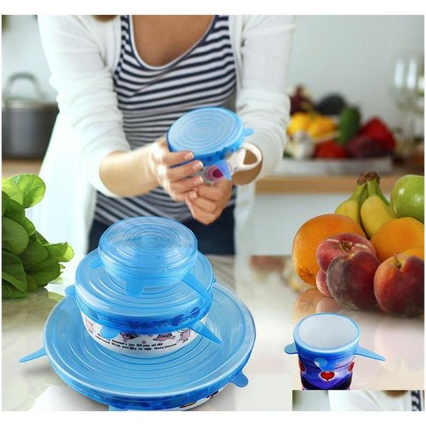 

6pcs/set silicone stretch suction pot lids reusable fresh keeping wrap universal seal lid pan cover ser coverkitchen tools daj7l
