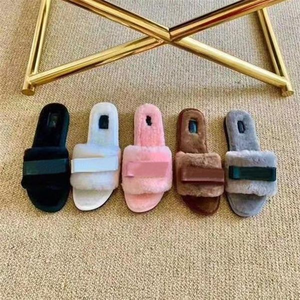 

women fur slipper winter designer shoes wool slide sandals flats slipper mules fur slippers sandals flip flops good quality with box 35-41, Black