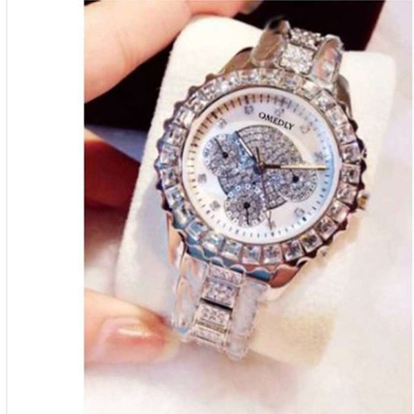 

trend waterproof hong women watch kong fashion big dial full diamond watch, Slivery;brown