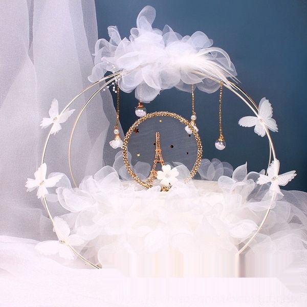 

eo1cc copyright products white butterfly feather diy butterfly bag flower iron ring pendant cake decoration diy material yarn cake card ggil