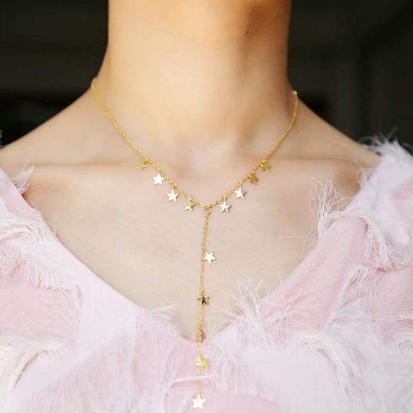 

2020 statement charm necklaces gold color an array of stars cute lovely girl women gold filled elegant charming jewelry necklace, Silver