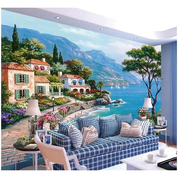

custom 3d mural wallpaper mediterranean oil painting landscape wall papers home decor living room sofa tv backgr jllroj eatout