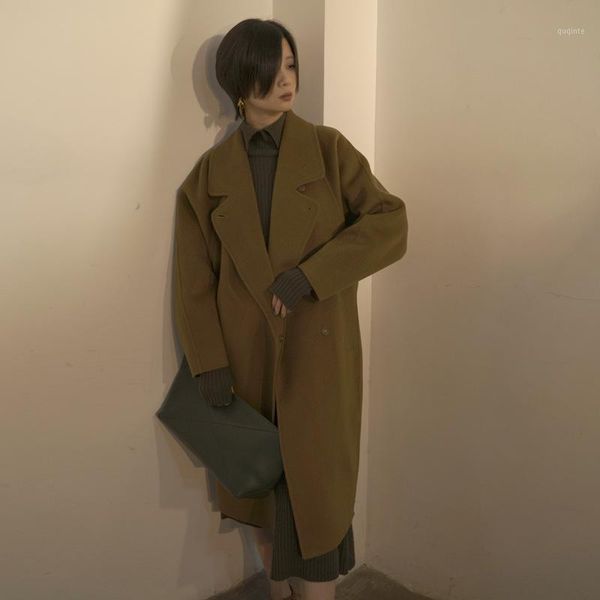 

designer womens winter wool coat female cashmere han edition cultivate morality double-sided woolen cloth coat by hand1, Black