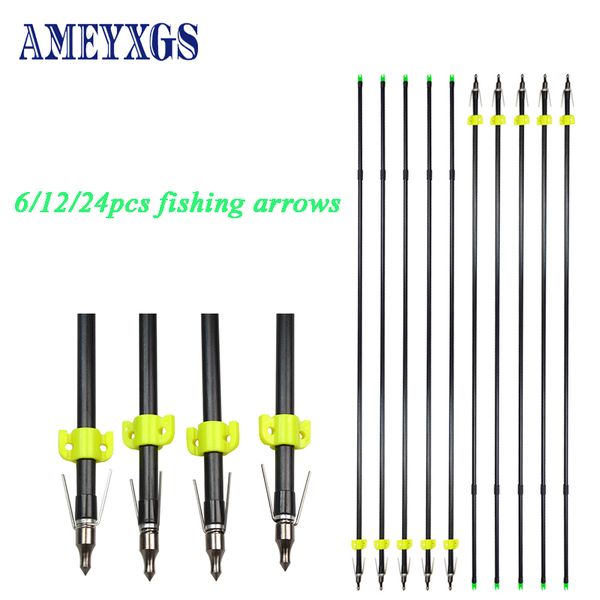 6/12 / 24 pcs Arco e flecha de pesca flecha flecha de fibra de vidro od 8mm com 100egreno tiro peixes Arrowhead Acessórios de bowfishing ao ar livre 201110