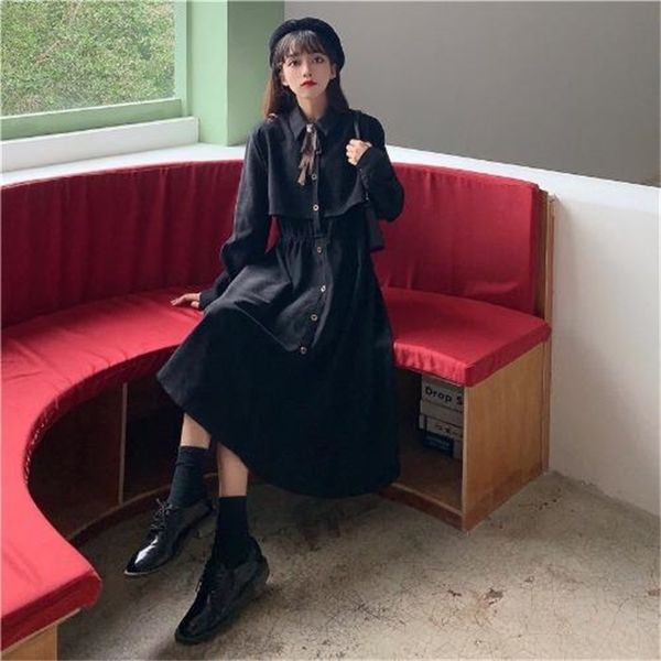 

2021 new japanese soft long sleeve midi cute sweet women design lolita 2021 korean one-piece dress ladies gothic costume new k9ny, Black;gray