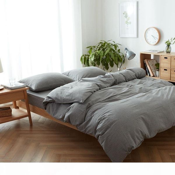 

fashion gray  king sizeduvet cover set bedding set washed cotton home soft plain dyed bedclothes pillowcase zipper bedding