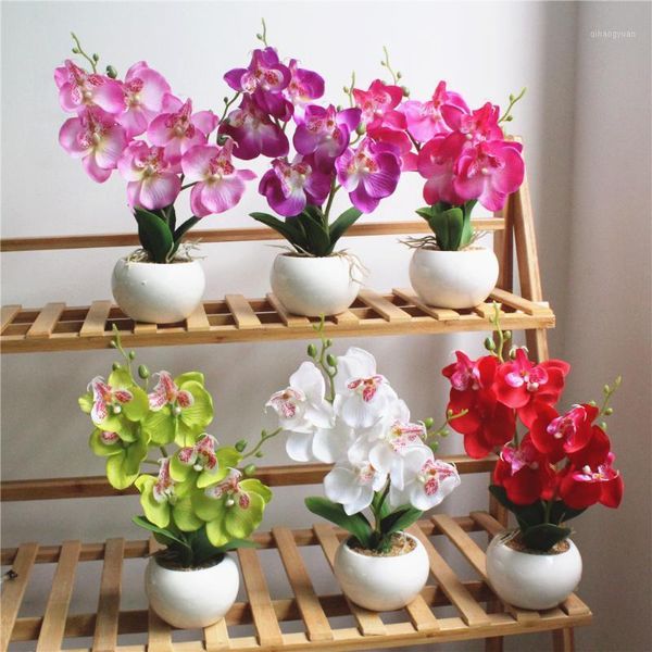 

one set artificial butterfly orchid succulents plants potted bonsai home garden balcony decoration fake flowers green plants1