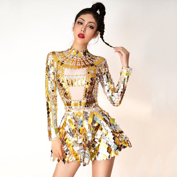 

stage wear parkly silver gold rhinestone sequin bodysuit skirt birthday celebrate prom outfit women rave clothes evening party dt3012, Black;red
