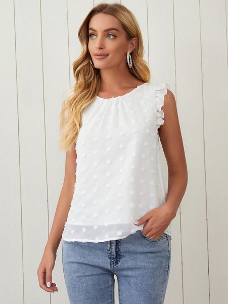 

frill trim swiss dot x8qk#, White