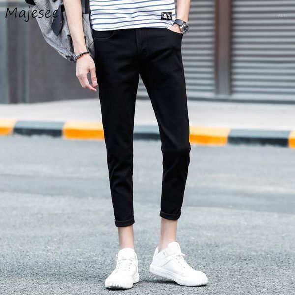 

men jeans summer thin ankle-length slim pencil stretchy denim trousers mens solid simple all-match leisure fashion korean-style1, Blue