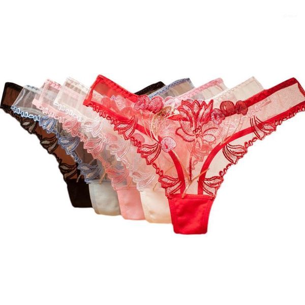 

women ladies lingerie panties lace sheer embroidery flower thongs see through briefs underwear1, Black;pink