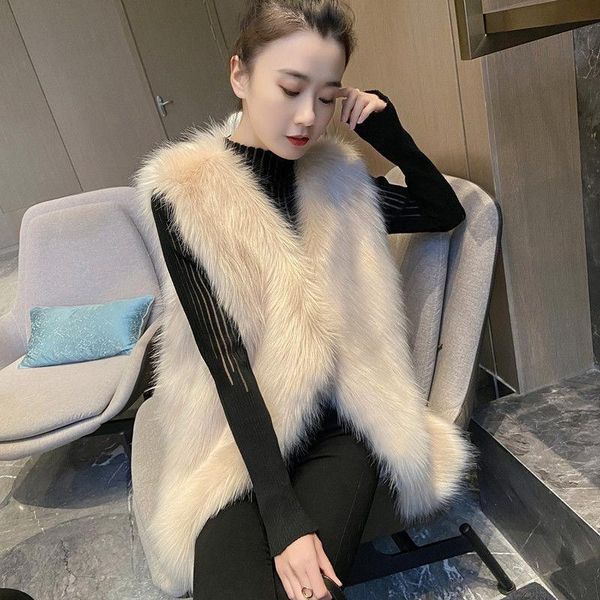

women 2021 autumn winter faux fur vest coat female newthick warm outerwear sleeveless waistcoat fake fur jacket overcoat c278, Black